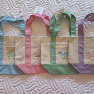 Trader Joe's Canvas Mini Tote Bags - Pastel Pink, Blue, Green, Purple NEW